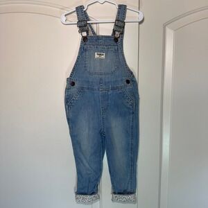 Oshkosh B'Gosh Vestbak Denim Overalls Girls 3T Floral Trim Cuffs Pockets Blue